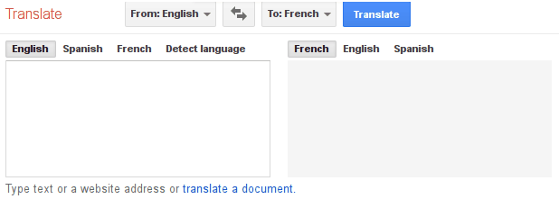 Capture d'écran de Google Traduction avec les langues par défaut modifiées
