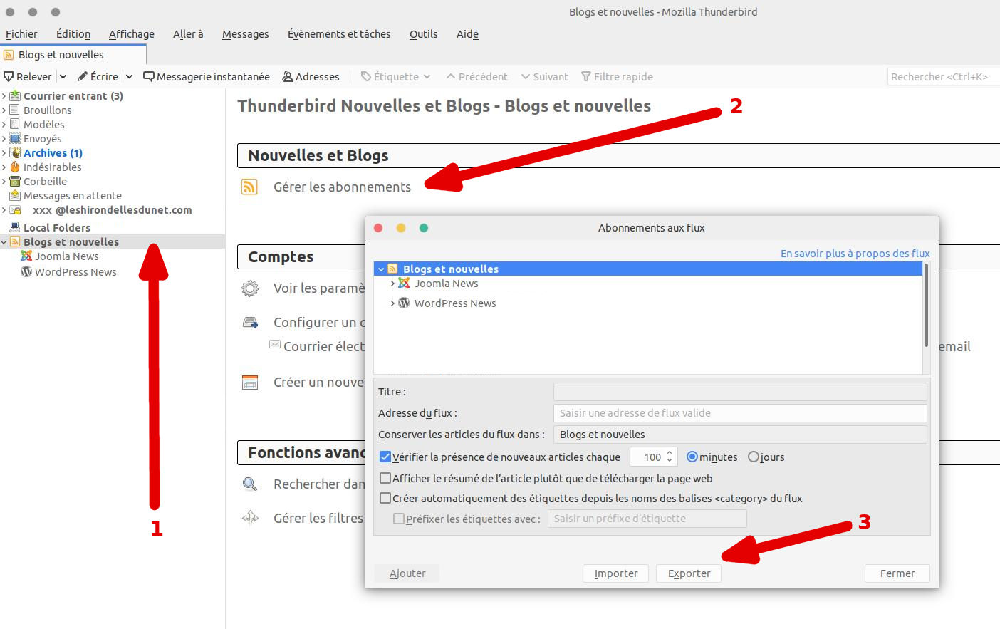 Export de flux rss ou atom depuis Thunderbird