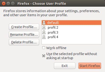 Firefox profil manager