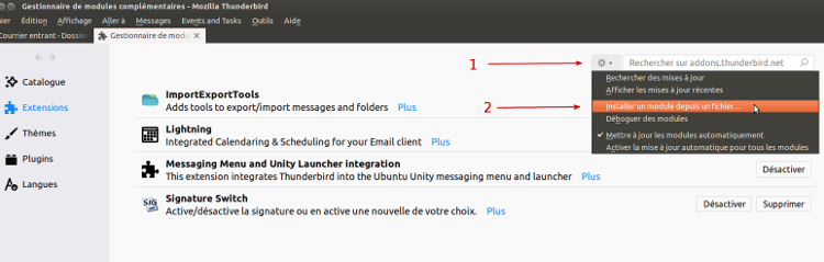 Comment réinstaller Lightning Thunderbird en version Française depuis les modules complémentaires