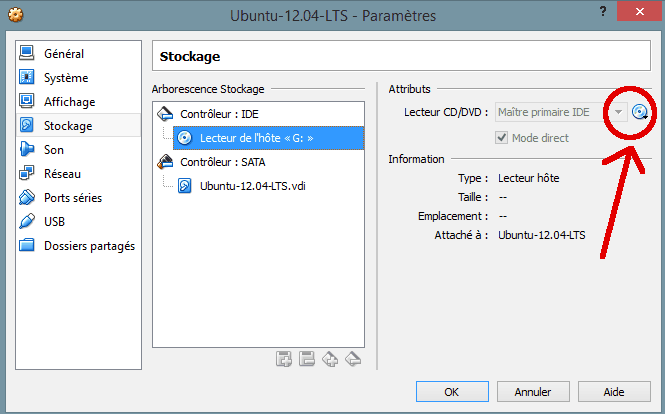 Capture d'écran du logiciel Oracle Virtual Box